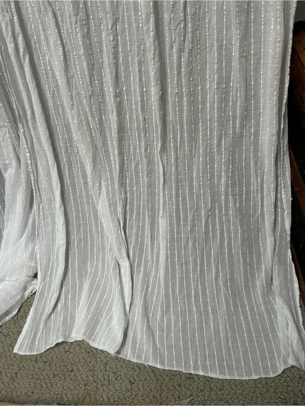 SemiSheer Long White Nubby Pinstripe Curtain Panels, 1Pair. TabTop. Gorgeous!